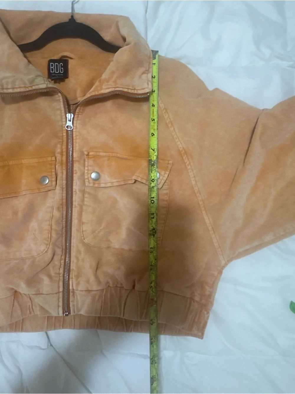 BDG Cropped Zip Front Jacket in Washed Peach size M